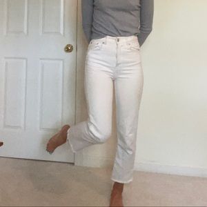 high rise straight leg white denim pants
